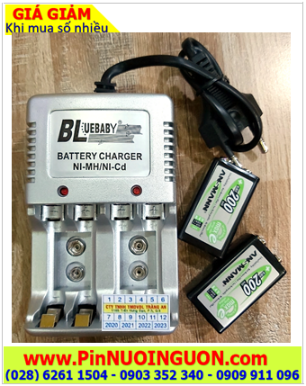 BlueBaby BL-5; Bộ sạc pin 9v BlueBaby BL-5 kèm 2 pin sạc Ansman 9v 200mAh